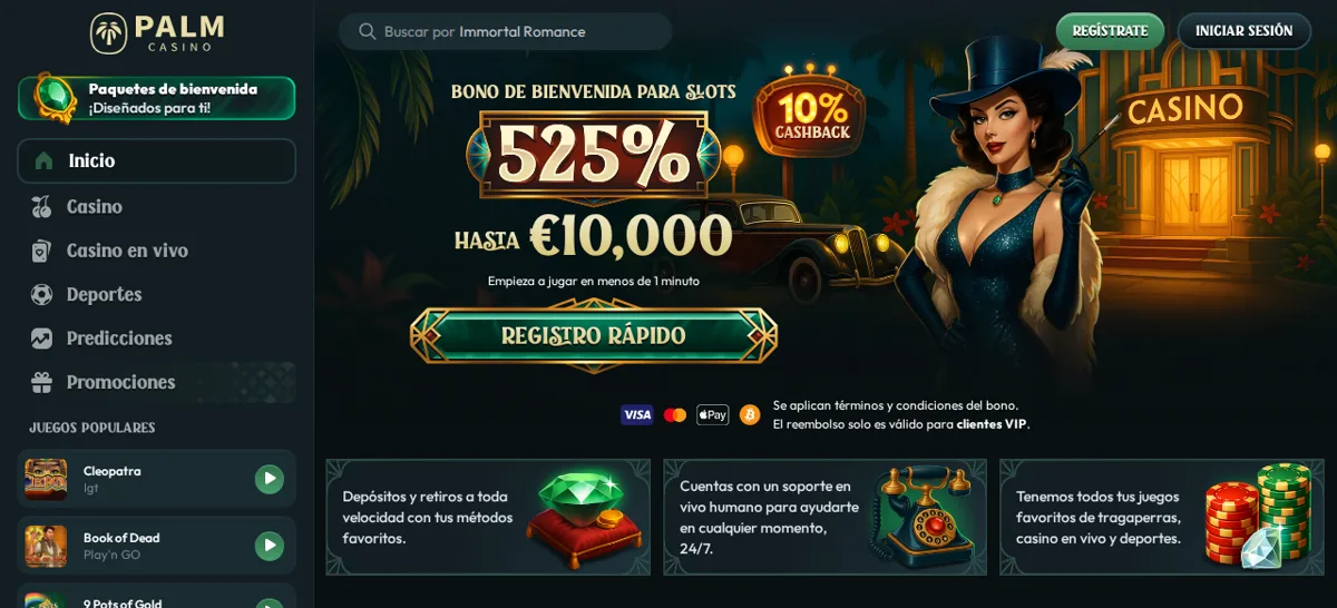 Captura de la web de Palm.casino